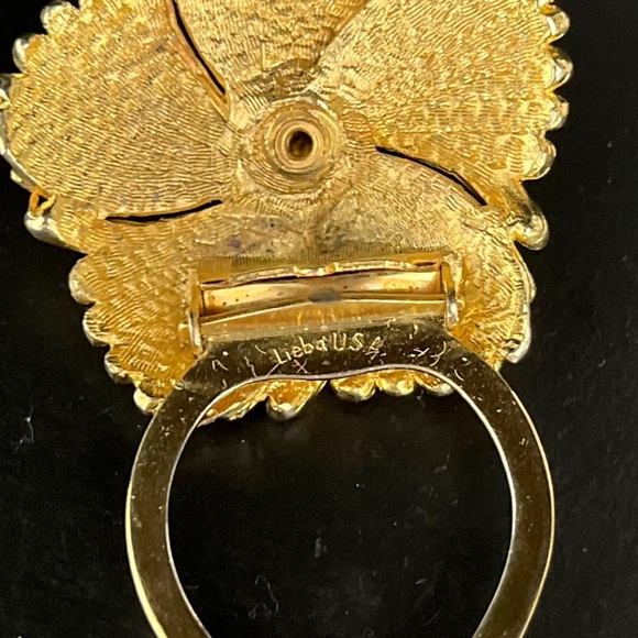 Vintage LIEBA USA GOLD TONE Scarf Dress CLIP FLOWER floral - Picture 5 of 12